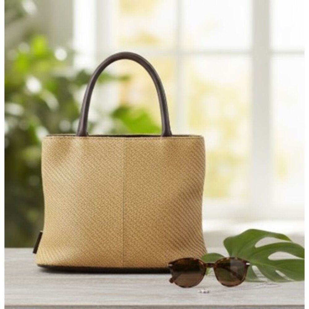 Cerruti 1881 Purse Tan Bucket Bag Faux Leather Shoulder Bag Raffia Purse